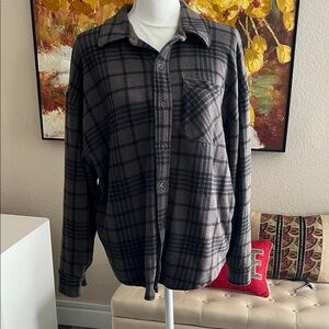 PINK Victoria's Secret Black and Gray Plaid Shirt